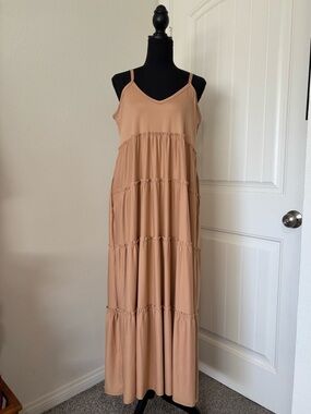 Zenana Outfitters Tiered Maxi Dress in Beige-Tan